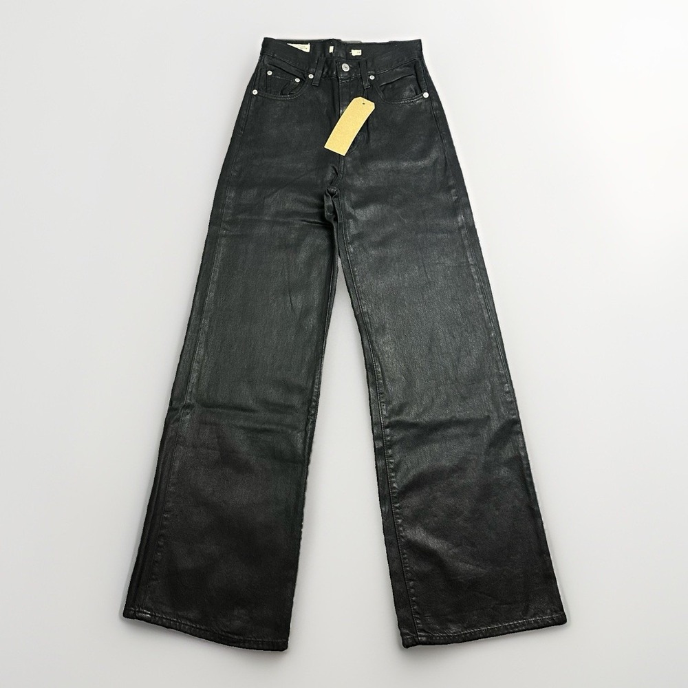 Levi's Women's Ribcage Wide Leg Black Coated Denim Jeans 24x32 High Rise NWT